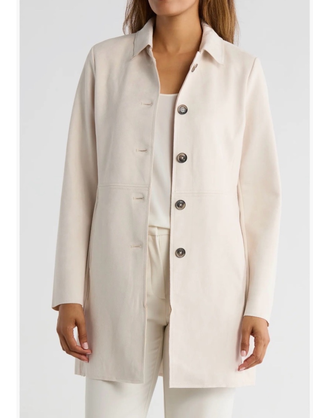 NWT Elie Tahari Light Cream Single-Breasted Long Trench Coat Size M $118